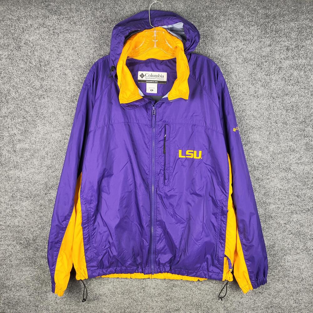 LSU Tigers Jacket Mens XL Purple NCAA Football Hooded Windbreaker Columbia Zip